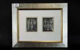 Reproduction Art Nouveau Mackintosh, Glasgow School Of Art. Two Framed Pewter Panels.