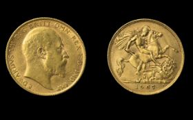 Edward VII 22ct Gold Half Sovereign, Date 1907. London Mint & High Grade - Please See Photo.