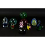 Large Collection of Colourful Glassware Collectables ( 10 ) In Total, Includes Paperweights, Bird