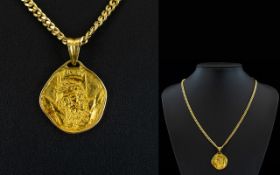 18ct Gold Pendant / Cast Medallion with Attached 18ct Gold Chain.