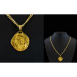 18ct Gold Pendant / Cast Medallion with Attached 18ct Gold Chain.