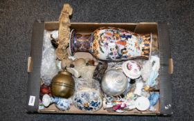 Box of Assorted Collectables and Ceramics including Oriental Ware, figures, bowls, candlesticks,