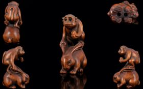 Japanese - 19th Century Nice Quality Signed Carved Boxwood Netsuke.