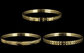 A Collection of 1970's 9ct Gold Bangles ( 3 ) Three In Total.