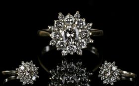 18ct White Gold - Superb Diamond Set Cluster Ring. Flower head Setting. Of Nice Quality and Form,