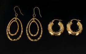 Ladies - Nice Quality Pair of 9ct Gold Hoop Earrings with Attractive Design.