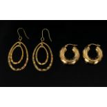 Ladies - Nice Quality Pair of 9ct Gold Hoop Earrings with Attractive Design.