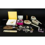 A Mixed Lot Of Costume Jewellery Vanity Items And Collectibles To include 1950's embroidered
