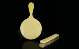 Ivory Backed Hand Mirror And Brush,