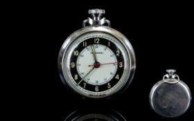 Ingersoll - Early Chrome Cased Screw Back Pocket Watch. With 24 Hour Markers and 60 Minute Markers