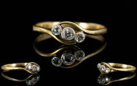 Antique Period 18ct Gold 3 Stone Diamond Set Dress Ring. Pave Set Diamond. Est Diamond Weight 0.