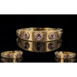 Ladies - 1960's Fine Quality Hinged Bangle Set with Five Faceted Amethysts of Good Colour and