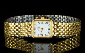 A Ladies Rotary Watch With brick link bracelet, square case,