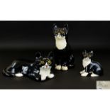 Winstanley and Signed Hand Painted Collection of Black and White Pottery Cats ( 3 ) Three In Total.