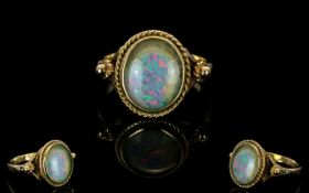 Ladies 9ct Gold Pave Set Single Stone Opal Dress Ring.