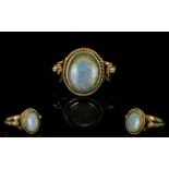 Ladies 9ct Gold Pave Set Single Stone Opal Dress Ring.