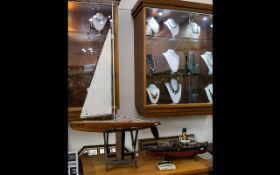 Model Boat Interest Remote Control Model Boat With Large Model Yacht With Stand. As Found.