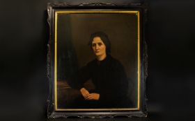 A 19th Century Oil On Board Mourning Portrait Large scale portrait circa 1850,