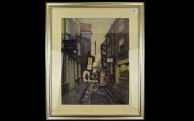 Original Pastel Drawing By A Collins 'The Shambles York' Framed pastel drawing depicting a group
