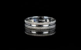 Ladies - Modern Design 9ct White Gold Wedding Band, In Bark and Polish Design.