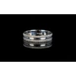 Ladies - Modern Design 9ct White Gold Wedding Band, In Bark and Polish Design.