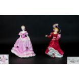 Royal Doulton and Coalport Hand Painted Pair of Porcelain Figurines ( 2 ) In Total.