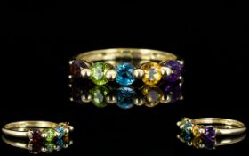 Ladies - Attractive 9ct Gold Multi Coloured Stone Set Dress Ring. Fully Hallmarked for 375 - 9ct.