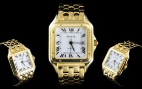 Geneve - Gentleman's Nice Quality 14ct Gold Date-Just Tank Quart Wrist Watch with Concealed