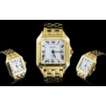 Geneve - Gentleman's Nice Quality 14ct Gold Date-Just Tank Quart Wrist Watch with Concealed