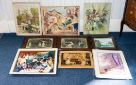 Collection Of Pictures To Include Oil On Board Still life Signed W.Cutter.