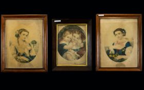 Three Framed Victorian Prints Each in original Rosewood Veneer frames,