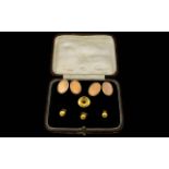 Art Deco Period - Boxed 9ct Gold Pair of Gents Oval Shaped Cufflinks with Matched 9ct Gold Studs (