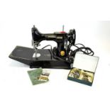 Antique Singer Portable Electric Sewing Machine Model 221K1 Rotary Hook Reverse Feed Finished in