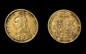 Victoria 22ct Gold Half Sovereign- Shield Back, Bun Head.