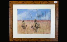 Military Interest Chalk Pastel Depicting Two British Solders In The Field Signed S.Wright.