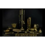 Collection of Brass Ware To Include Fire Irons, Candle Holders, Ice Bucket, Figure,