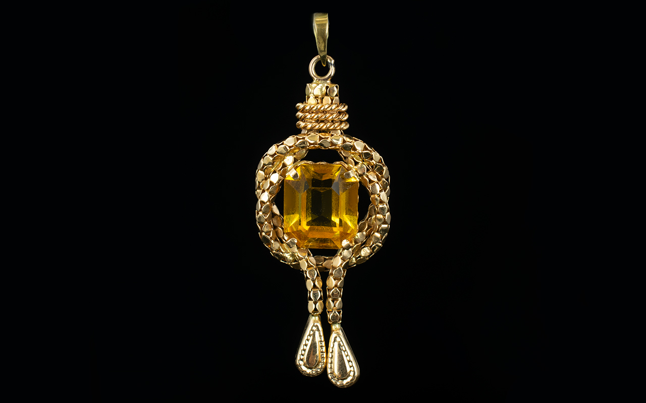 18ct Gold - Elaborate and Impressive Citrine Set Pendant Drop,