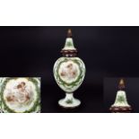 Victorian Period Hand painted and Enamel Opaline Glass Urn Shaped Lidded Vase. Circa 1880's. The