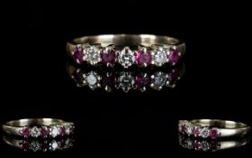 18ct Gold - Attractive Diamond and Ruby Set Dress Ring.