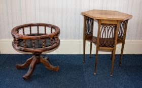 Edwardian Mahogany Occasional Table Hexagonal top with square tapering legs and fretwork sides and