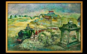 Original Acrylic On Board Signed Haworth 1968 Depicts an illustrative impressionistic scene of