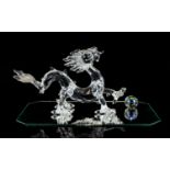 Swarovski Crystal Figure ' Fables and Tales ' Grouping Dragon and The Pearl of Wisdom with Stand.