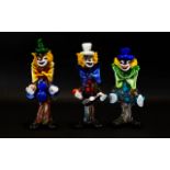 Murano Glass Clowns, In Lovely Colourful Colours, ( 3 ) In Total. Heights Approx 9.5 Inches High.