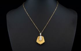 Art Deco Period 9ct Gold and Palladium Pendant / Hinged Locket, with Attached 9ct Gold Chain.