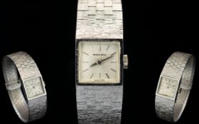 Ladies - 1970's Mechanical Bueche - Girod 9ct White Gold Bracelet Watch, In Little Used Condition.