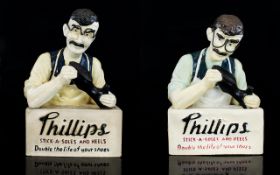 A Pair Of Vintage Beritex Phillips Stick-A-Soles Shop Display Figures Two in total,