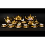 Part Limoges Style Coffee/Tea Set, Gold/Gilt Porcelain Some With Transfer Panels,