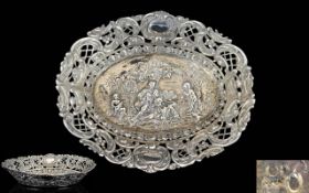 German 19th Century Superb Quality Silver Very Ornate Bon Bon Dish with Open worked Sides,