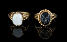 Ladies 9ct Gold Stone Set Dress Rings ( 2 ) Two In Total. Comprises 1/ Opal Set Ring. Ring Size - K.