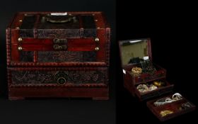 Good Collection of Mixed Costume Jewellery In Wooden Box with Drawers, Includes Bracelets, Brooches,